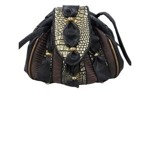 Vintage Black Gold Textured Snakeskin Evening Bag Clutch Purse